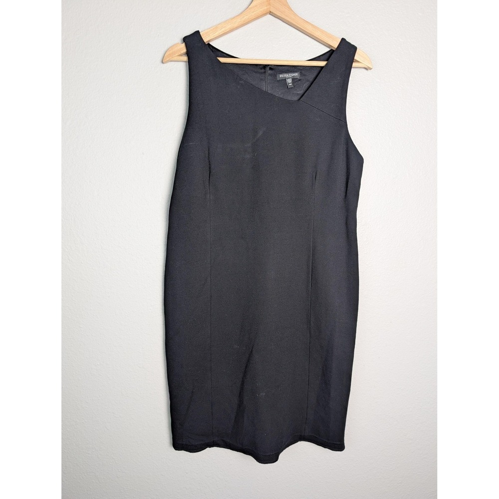 Eileen Fisher Dress Womens 14P Black Knee‎ Length Sheath Sleeveless Viscose